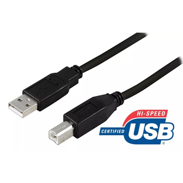 DELTACO USB 2.0 -kaapeli, Type A uros - Type B uros, 2m, musta