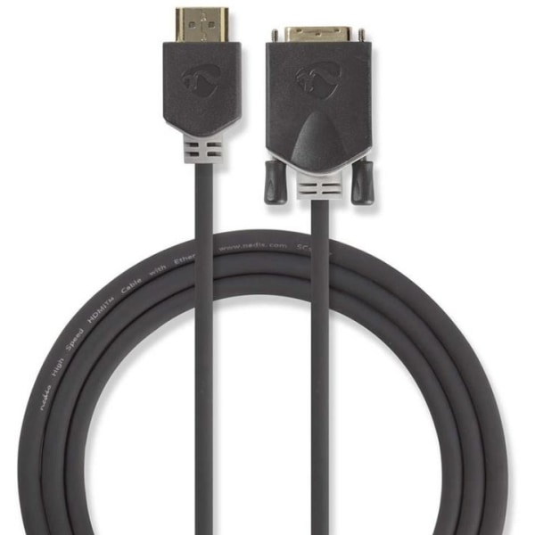 Nedis HDMI™ -kaapeli | HDMI™ liitin | DVI-D 24+1-Pin Uros | 1080p | Kullattu | 2.00 m | Suora | PVC | Antrasiitti | Ikkunallinen laatikko ja koukkupid