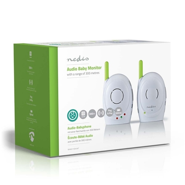 Nedis Ljud Baby Monitor | FHSS (Frequency-Hopping Spread Spectrum) | Med talk back funktion | Räckvidd: 300 m | Batteridriven / Strömadapter | Grön /