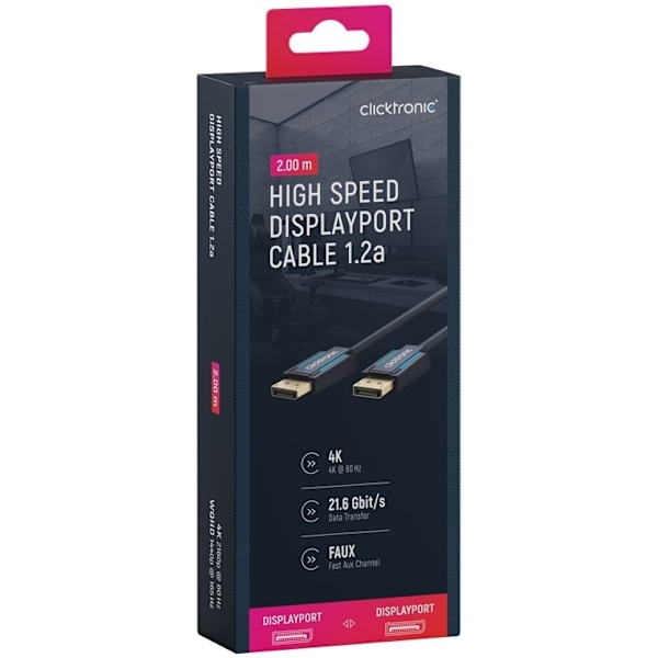 ClickTronic DisplayPortâ„¢-kabel Premium-kabel | 1x DisplayPortâ„¢-stik  1x DisplayPortâ„¢-stik | 2,0 m | UHD 4K @ 60 Hz