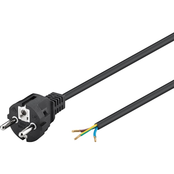 Goobay Kabel för skyddskontakt för montering, 1,5 m, svart stickkontakt med skyddsjord (typ F, CEE 7/7) > lösa kabeländar