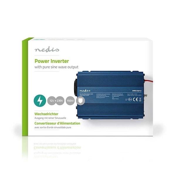 Nedis Strömväxelriktare | Inspänning: 12 V DC | Enhetens utgångsanslutning: Type F (CEE 7/3) | 230 V AC 50 Hz | 150 W | Toppeffekt: 300 W | Cigarettän