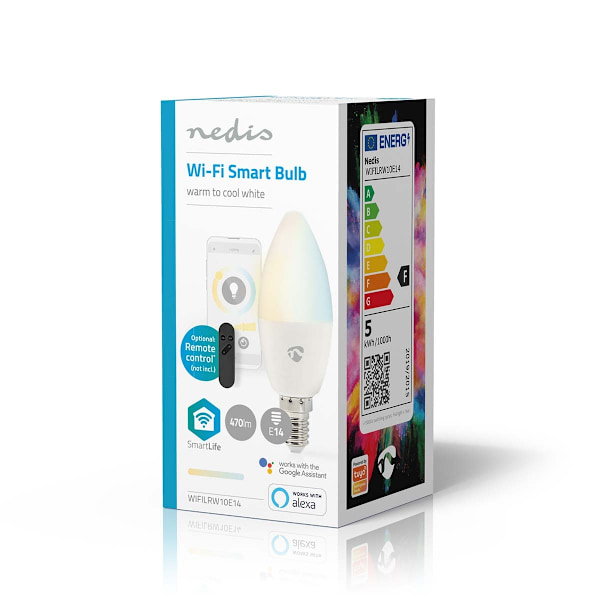Nedis SmartLife LED-Lampor | Wi-Fi | E14 | 470 lm | 4.9 W | Varm till cool vit | 2700 - 6500 K | Android™ / IOS | Ljus | 1 st