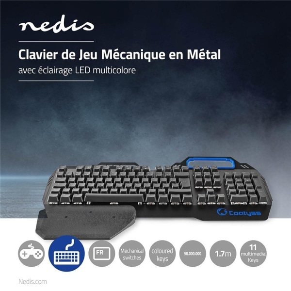 Nedis Wired Gaming Keyboard | USB | Mekaniske Taster | RGB | Fransk | FR layout | USB Drevet | Strømkabellængde: 1.70 m | Gaming