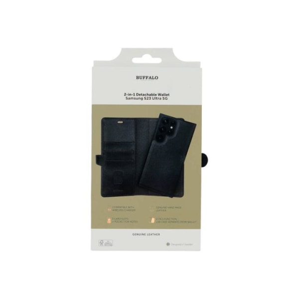 BUFFALO Mobilcover Læder 2-i-1 Sort - Samsung S23 Ultra 5G Svart