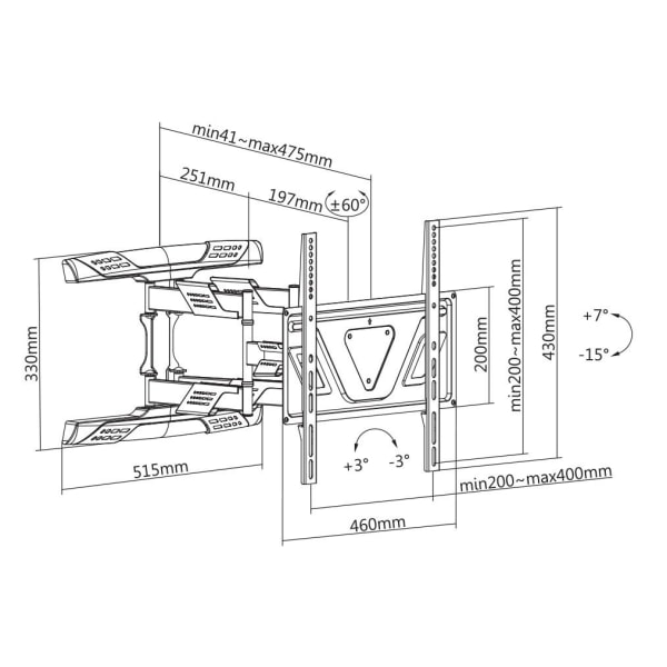 DELTACO Office, slim full-motion 3-way wall, 37"-70", 35kg, 200x200-40