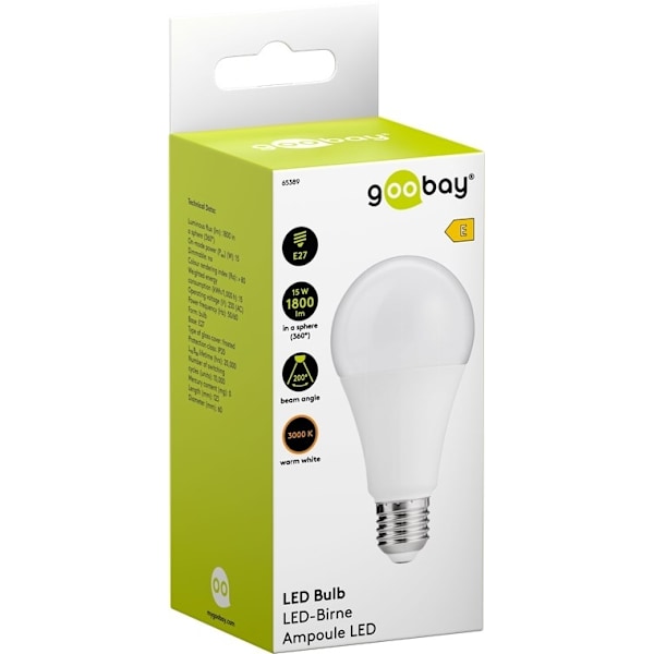 Goobay LED-lampa, 15 W sockel E27, varmvit, ej dimbar