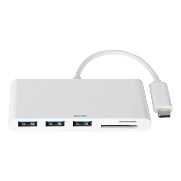 DELTACO USB 3.1 Gen 1 hub, USB-C, 3USB A, SD/microSD reader, white