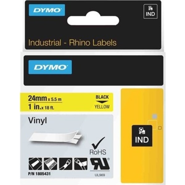 DYMO RhinoPRO 24mm vinyltejp, svart på gul, 5.5m rulle (1805431)