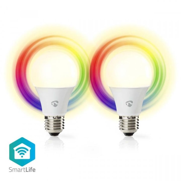 Nedis SmartLife RGB Lamppu | Wi-Fi | E27 | 806 lm | 9 W | Lämpimästä kylmään valkoiseen / RGB | 2700 - 6500 K | Android™ / IOS | polttimo | 2 kpl