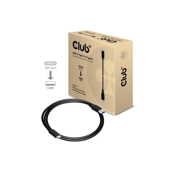 CLUB3D USB Type-C - Type-A -kaapeli uros/uros 1 metri 60 wattia