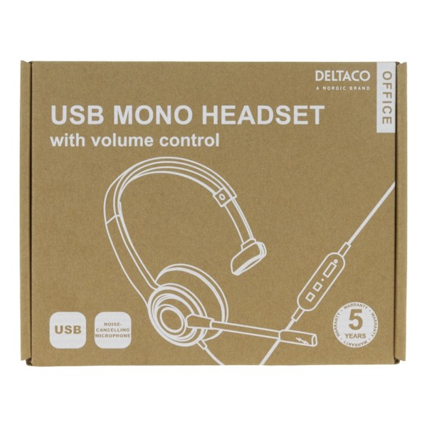 DELTACO OFFICE USB-kuulokemikrofoni, monoääni, kaukosäädin, musta