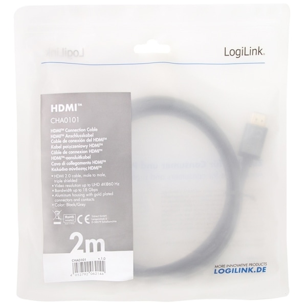 LogiLink HDMI-kabel Premium High Speed HDMI 4K/60Hz 2m