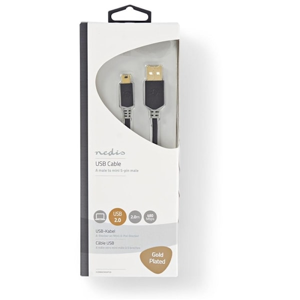 Nedis USB-kabel | USB 2.0 | USB-A Han | USB Mini-B 5-pins han | 480 Mbps | Guldplateret | 2.00 m | Runde | PVC | Antracit | Window Box