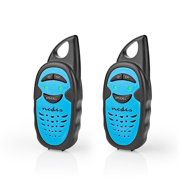 Nedis Walkie-talkie Set | 2 Håndsæt | Op til 3 km | Frekvens kanaler: 3 | PTT | Op til 3 Timer | Blå / Sort