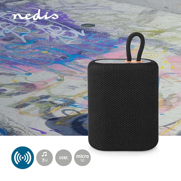 Nedis Bluetooth® Högtalare | Maximal batteritid: 7 timmar | Handhållen design | 7 W | Mono | Inbygd mikrofon | Synkroniseringsbar | Svart