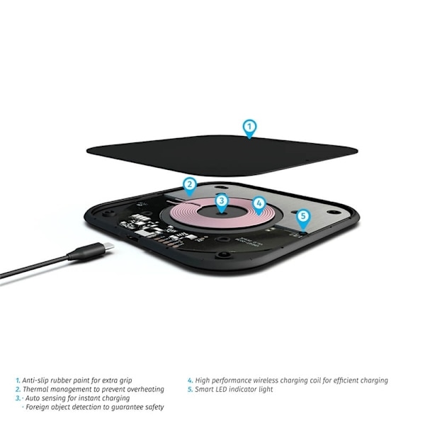 ZENS Essential Single Lader Qi 10W Sort 5mm Slim (Apple + Samsung QC)