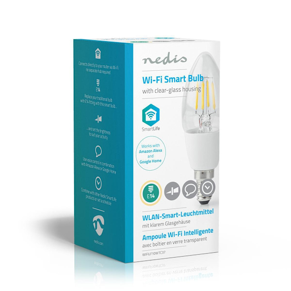 Nedis SmartLife LED Glødepære | Wi-Fi | E14 | 400 lm | 5 W | Varm Hvid | 2700 K | Glas | Android™ / IOS | Stearinlys | 1 stk