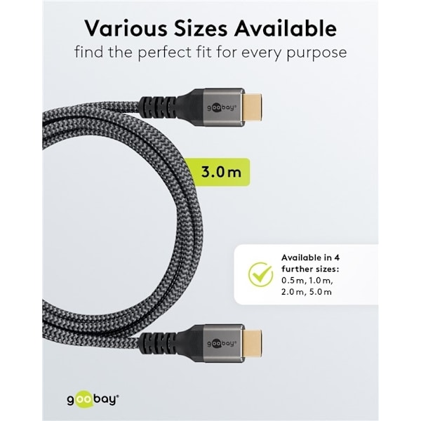 Goobay HDMI™-kaapeli, erittäin nopea, 3 m, Sharkskin Grey H