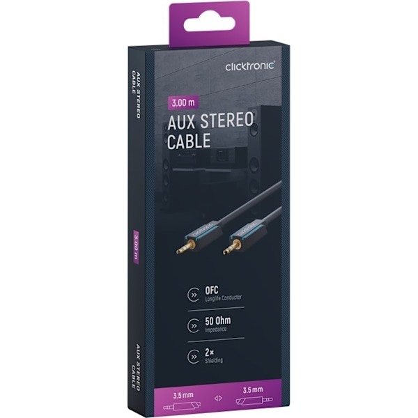 ClickTronic 3,5 mm AUX-kabel, stereo Premiumkabel | 1x 3,5 mm jackplugg  1x 3,5 mm jackplugg | 3,0 m | OFC innerledare
