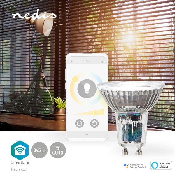 Nedis SmartLife LED Spot | Wi-Fi | GU10 | 345 lm | 5 W | Lämpimästä kylmään valkoiseen | 2700 - 6500 K | Energialuokka: G | Android™ / IOS | PAR16 | 1