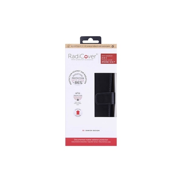 RADICOVER Strålingsbeskyttende Wallet Læder iPhone 12/12 Pro 2in1 Exclusive RFID Sort Svart