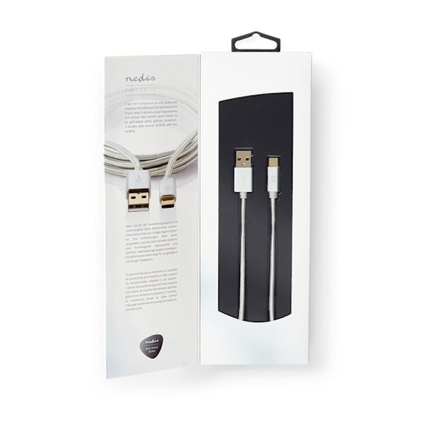 Nedis USB kaapeli | USB 2.0 | USB-A Uros | USB-C™ Uros | 15 W | 480 Mbps | Kullattu | 2.00 m | Pyöreä | Nailon / Punottu | Alumiini | Laatikko kannell