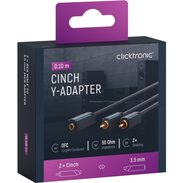 ClickTronic 3,5 mm AUX til RCA adapterkabel, Stereo Premium kabel