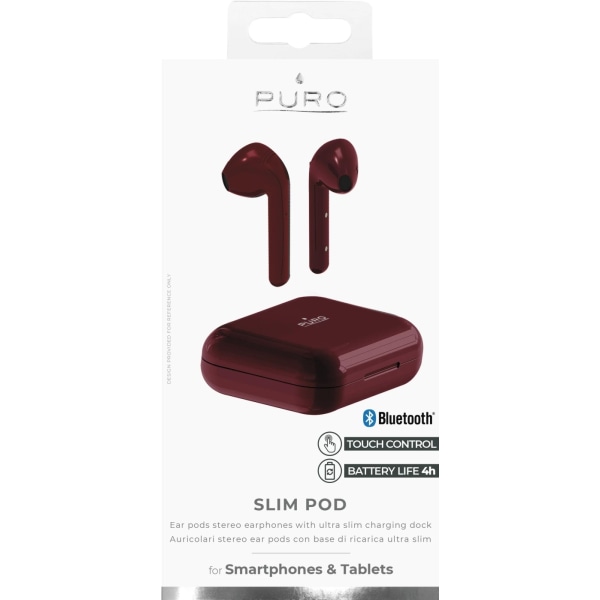 Puro Bluetooth Slim Pod -kuulokkeet latausasemalla, punainen Röd