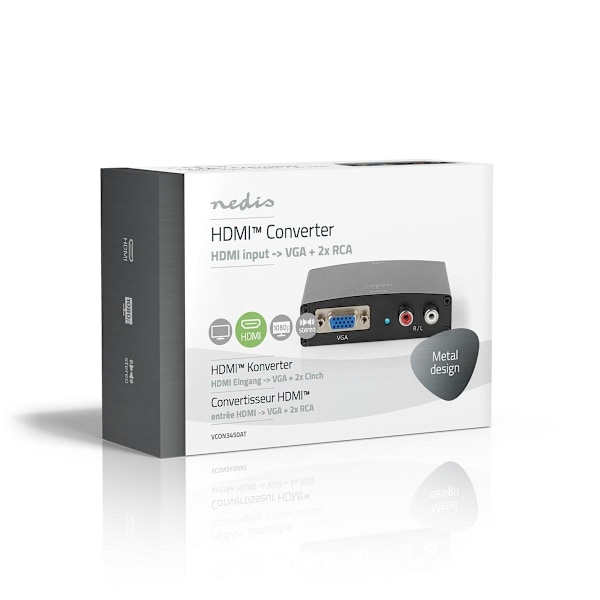 Nedis HDMI ™ Converter | HDMI™ Input | VGA Female / 2x RCA Hun | 1-vejs | 1280x768 | 1.65 Gbps | Aluminium | Antracit