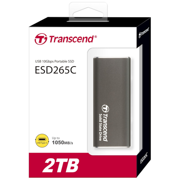 Transcend Bærbar SSD ESD256C USB-C 2TB 10Gbps (R1050/W950 Mb/s