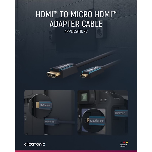 ClickTronic HDMI™ till Micro HDMI™-adapterkabel Premiumkabel | 1x HDMI™-kontakt  1x Micro-HDMI™-kontakt | 3,0 m | UHD 4K @ 30 Hz