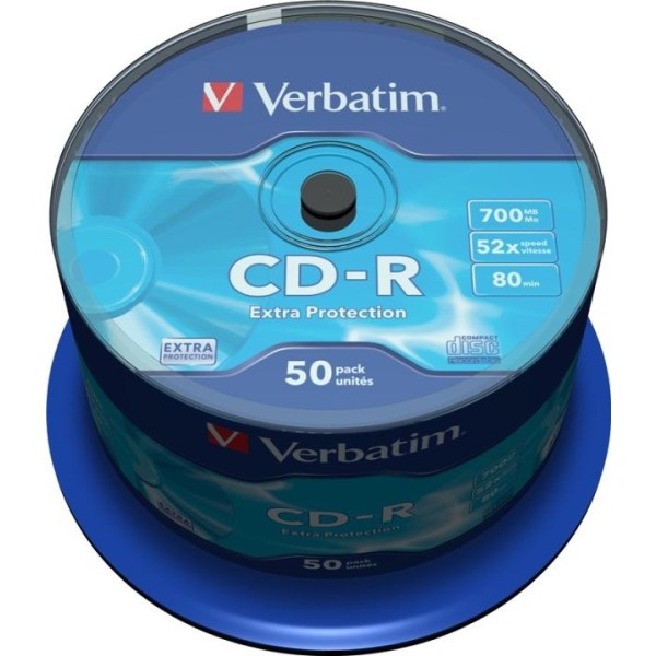 Verbatim CD-R, 52x, 700 MB/80 min, 50-pak spindel, Extra protect