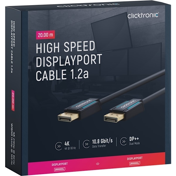 ClickTronic DisplayPort™-kabel Premiumkabel | 1x DisplayPort™-kontakt  1x DisplayPort™-kontakt | 20,0 m | UHD 4K @ 60 Hz