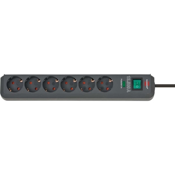 brennenstuhl Eco-Line 6-vejs strømskinne med overspændingsbeskyttelse 5,00 m H05VV-F 3G1,5 antracit TYPE F