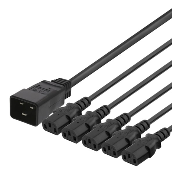 DELTACO Apparatkabel IEC C20 - 5x IEC C13, 3m, 16A/250V, Y-Splitter, s