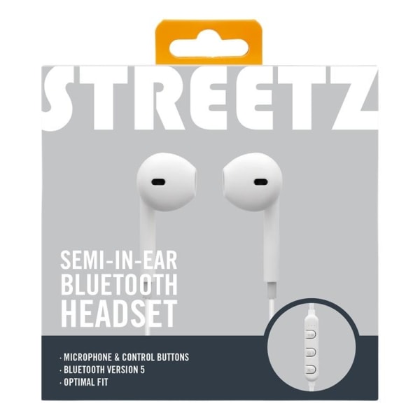 STREETZ Semi-in-ear BT hörlurar med mikrofon och media/svarsknap Vit