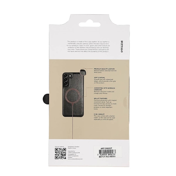 Buffalo Wallet Læder Til 3 kort Samsung S22+ Sort Svart