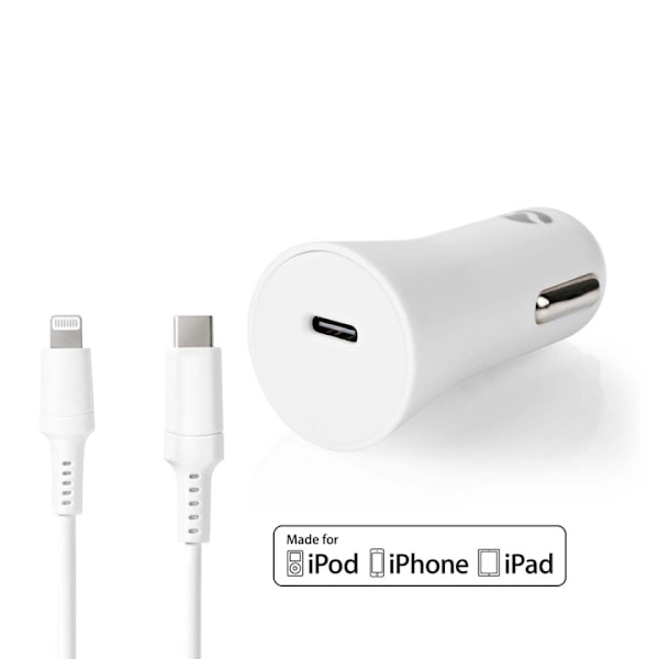 Nedis Billaddare | 20 W | 1.67 / 2.22 / 3.0 A | Antal utgångar: 1 | Port typ: USB-C™ | Lightning 8-Pin (Lös) Kabel | 1.00 m | Automatiskt val av Spänn