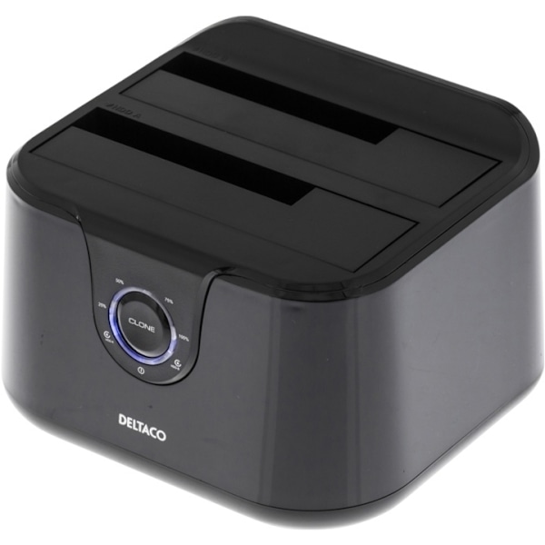 DELTACO USB 3.0 telakka-asema, kloonaus, 2x2,5/3,5" SATA,  musta