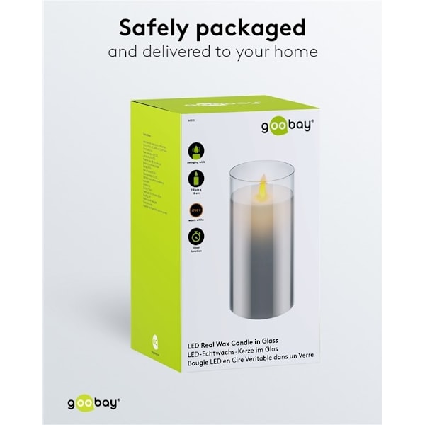 Goobay LED ægte vokslys i glas, 7,5 x 15 cm vidunderlig og sikker belysningsløsning til mange områder som huse og loggier, kontorer eller skoler