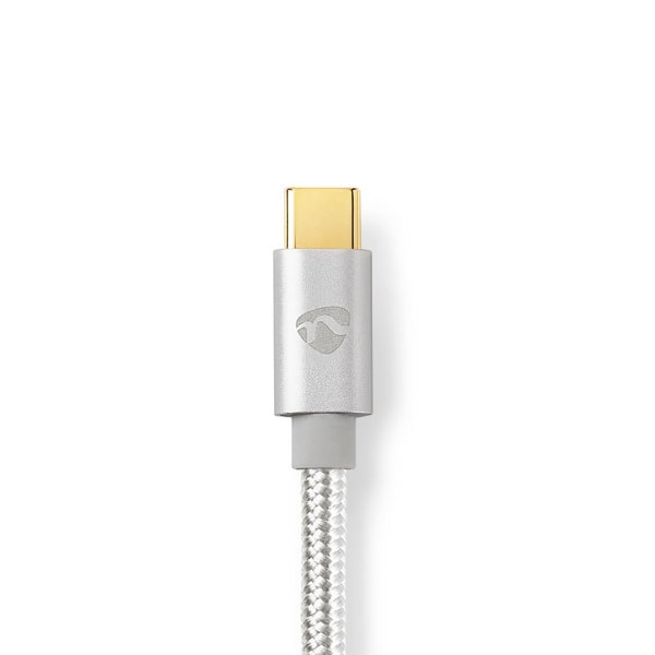 Nedis Lightning Kabel | USB 2.0 | Apple Lightning 8-pin | USB-C™ Han | 480 Mbps | Guldplateret | 1.00 m | Runde | Flettet / Nylon | Aluminium / Sølv |