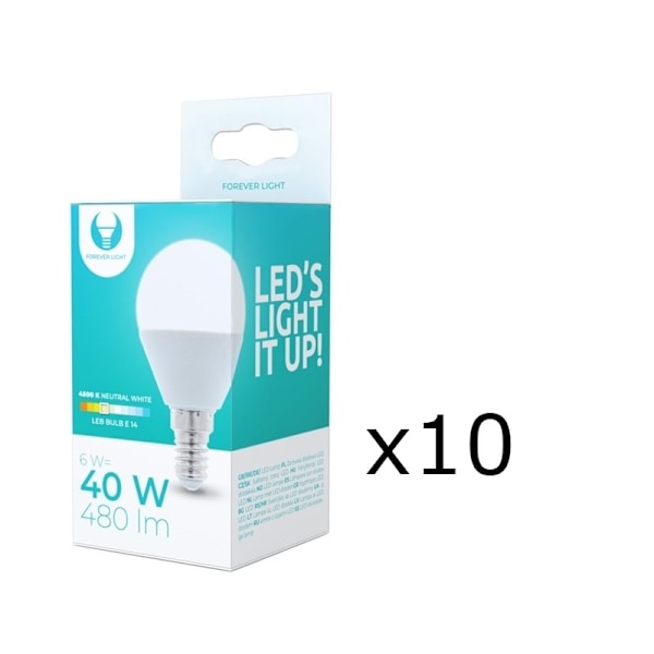LED-lamppu E14, G45, 6W, 4500K, 10-pack, valkoinen neutraali