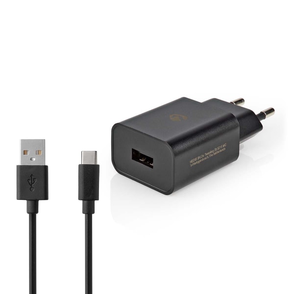 Nedis Vægoplader | 12 W | Hurtigopladningsfunktion | 1x 2.4 A A | Antal output: 1 | USB-A | USB Type C™ (Løs) kabel | 1.00 m | Single Voltage Output