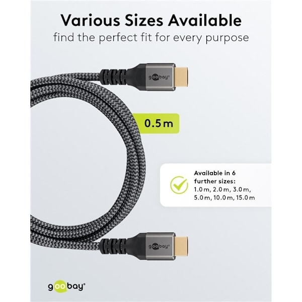 Goobay HDMI™-suurnopeuskaapeli Ethernet-liitännällä, 0,5 m, Sharkskin