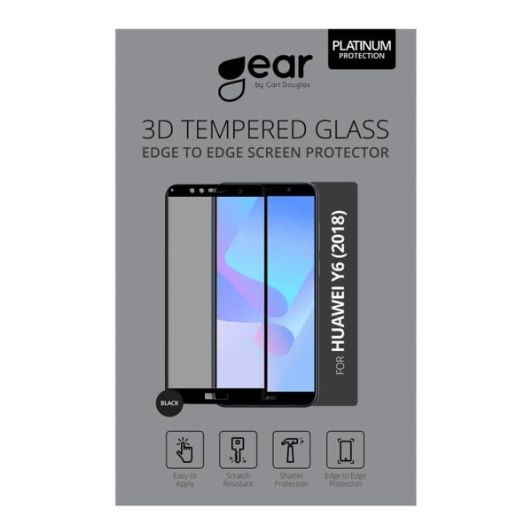 GEAR Hærdet Glas 3D Full Cover Sort Huawei Y6 Prime 2018 Transparent