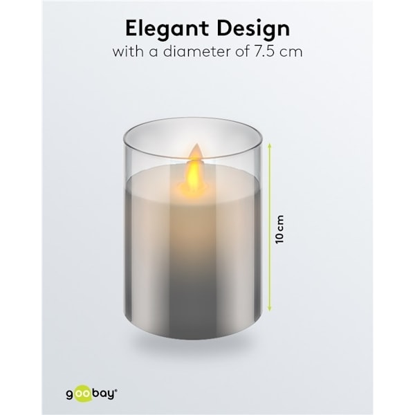 Goobay LED ægte vokslys i glas, 7,5 x 10 cm smuk og sikker belysningsløsning til mange områder som huse og loggier, kontorer eller skoler