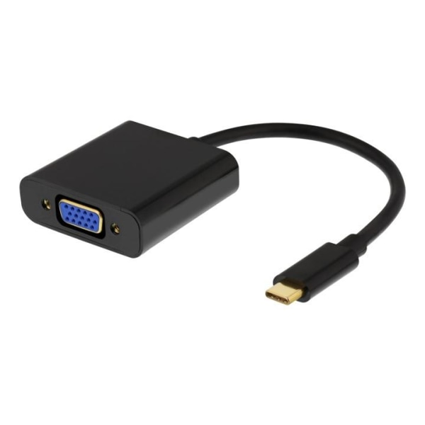 DELTACO USB-C - VGA-sovitin, USB-C uros - VGA naaras + 3,5mm, musta