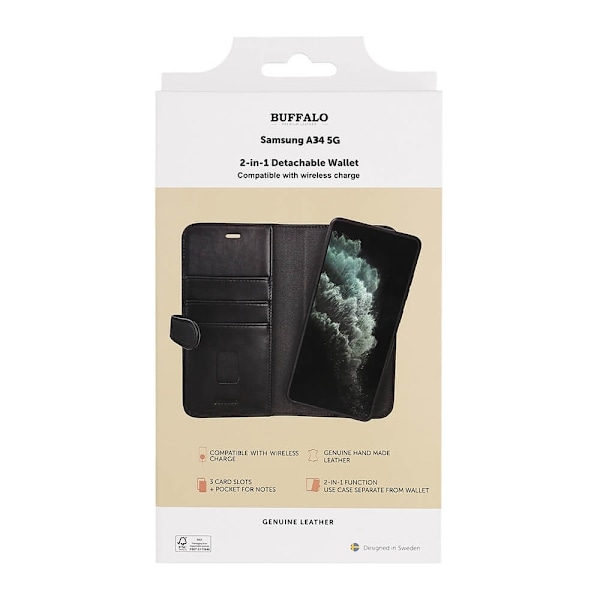 Buffalo Wallet Case 2-i-1 3 Kort Sort - Samsung Galaxy A34 5G Svart
