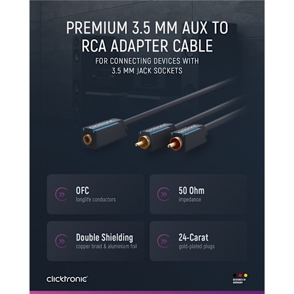 ClickTronic 3,5 mm AUX til RCA-adapterkabel, stereo Premium-kabel